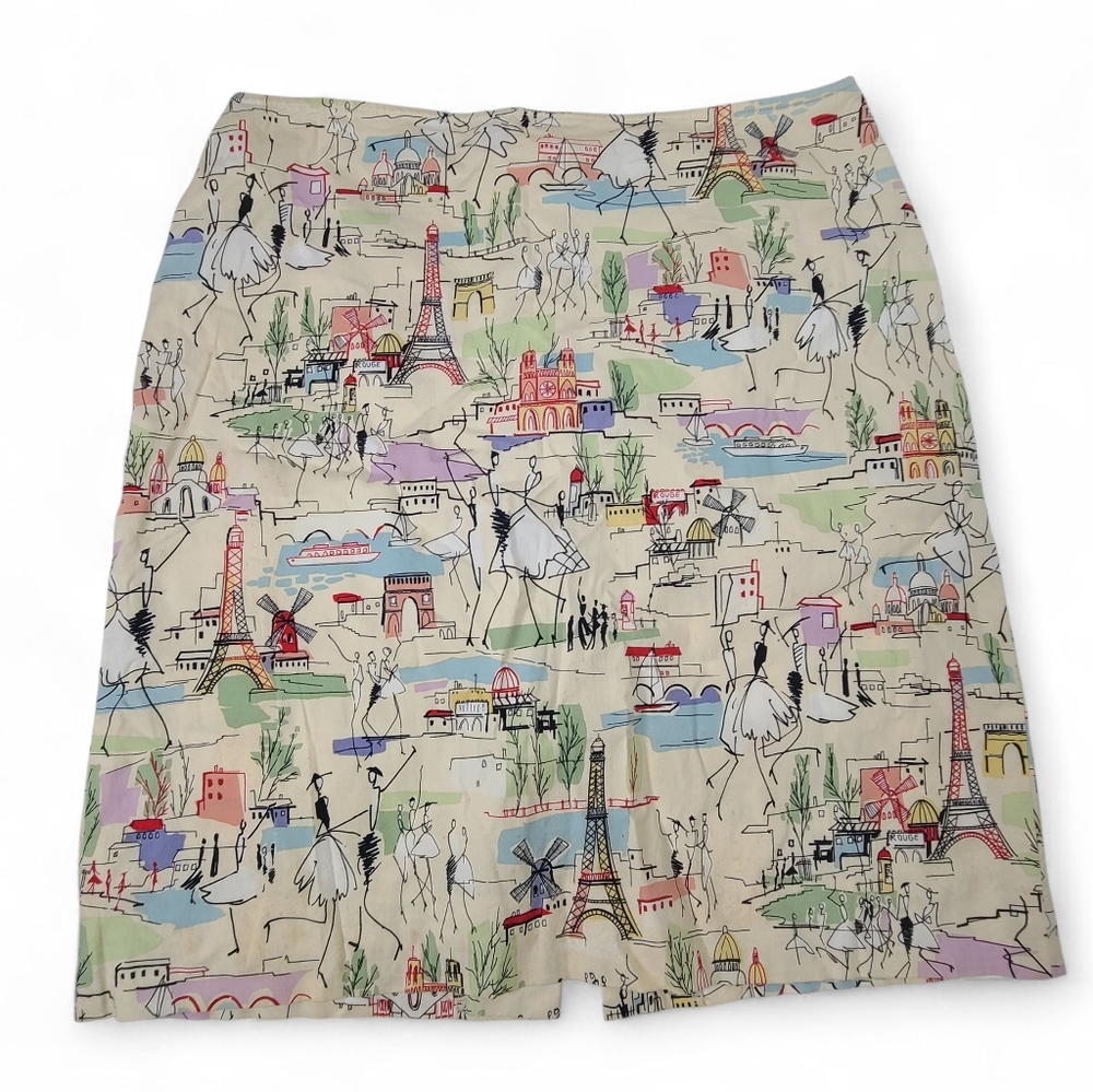 MAGGY LONDON Paris MCM Mod Print Mini Skirt Sz 8 Moulin Rouge